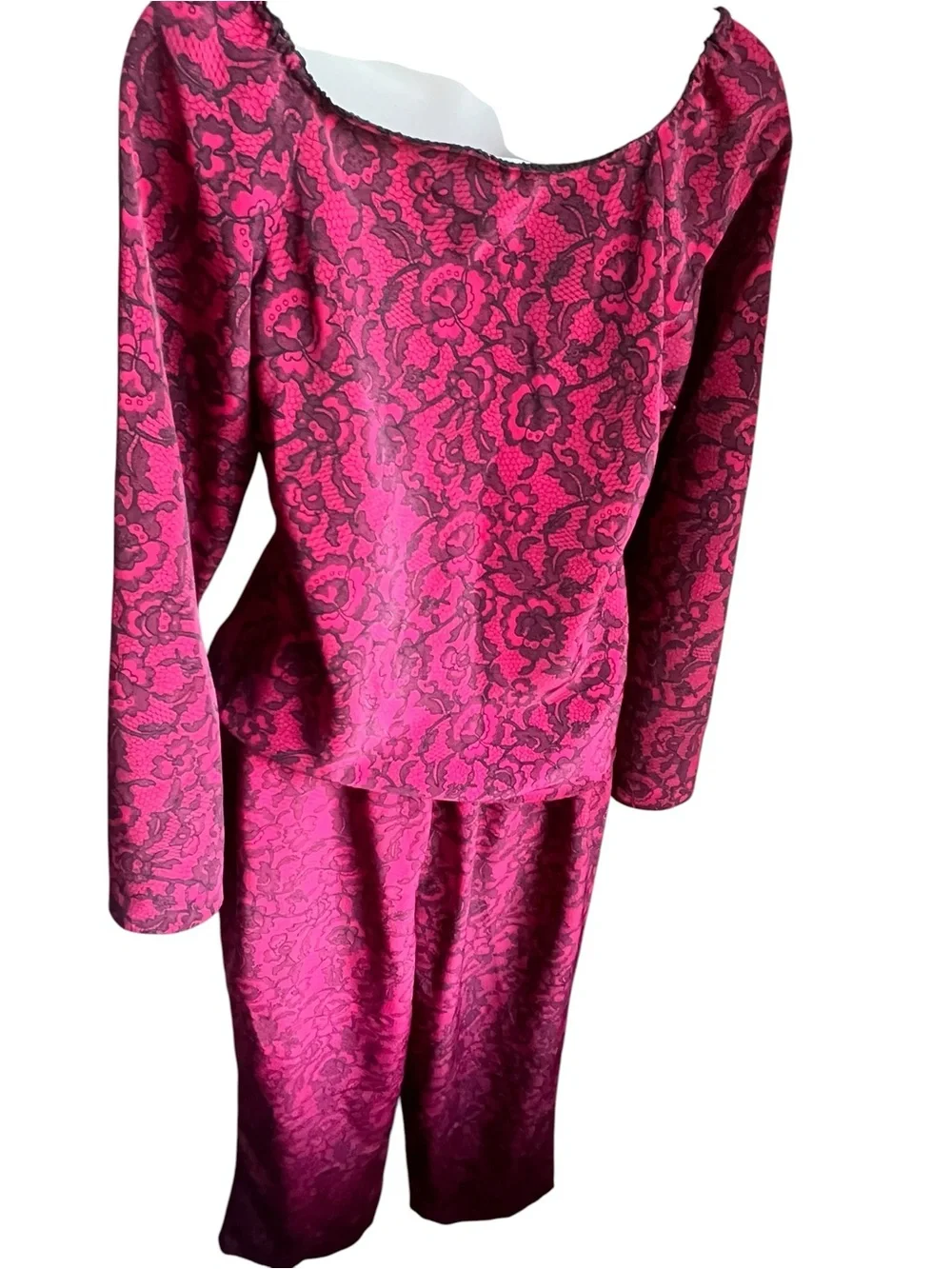 VTG Y2K Mercer & Madison Womens L Lounge Set Pink Black Velvet Floral Whimsigoth